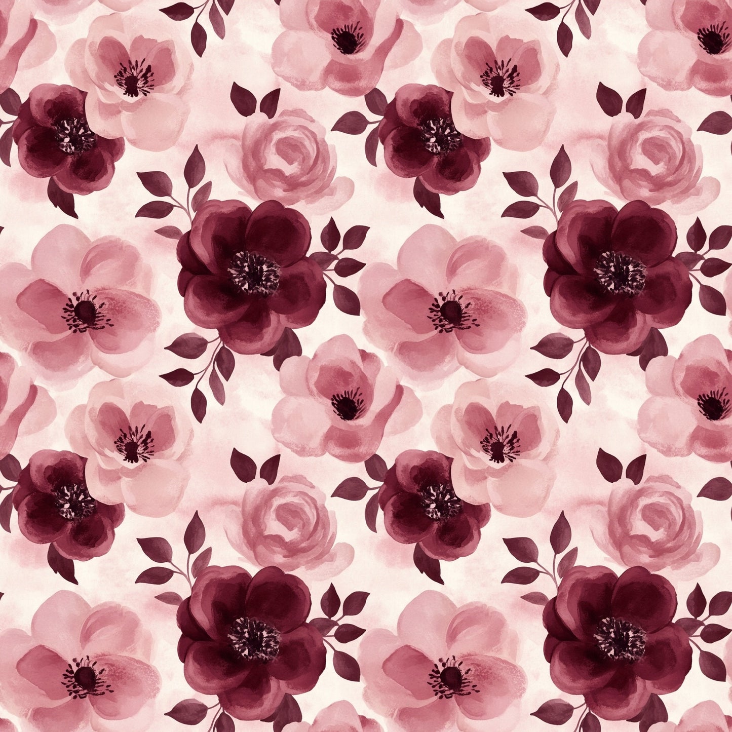 Burgundy & Pink Floral Digital Seamless Pattern