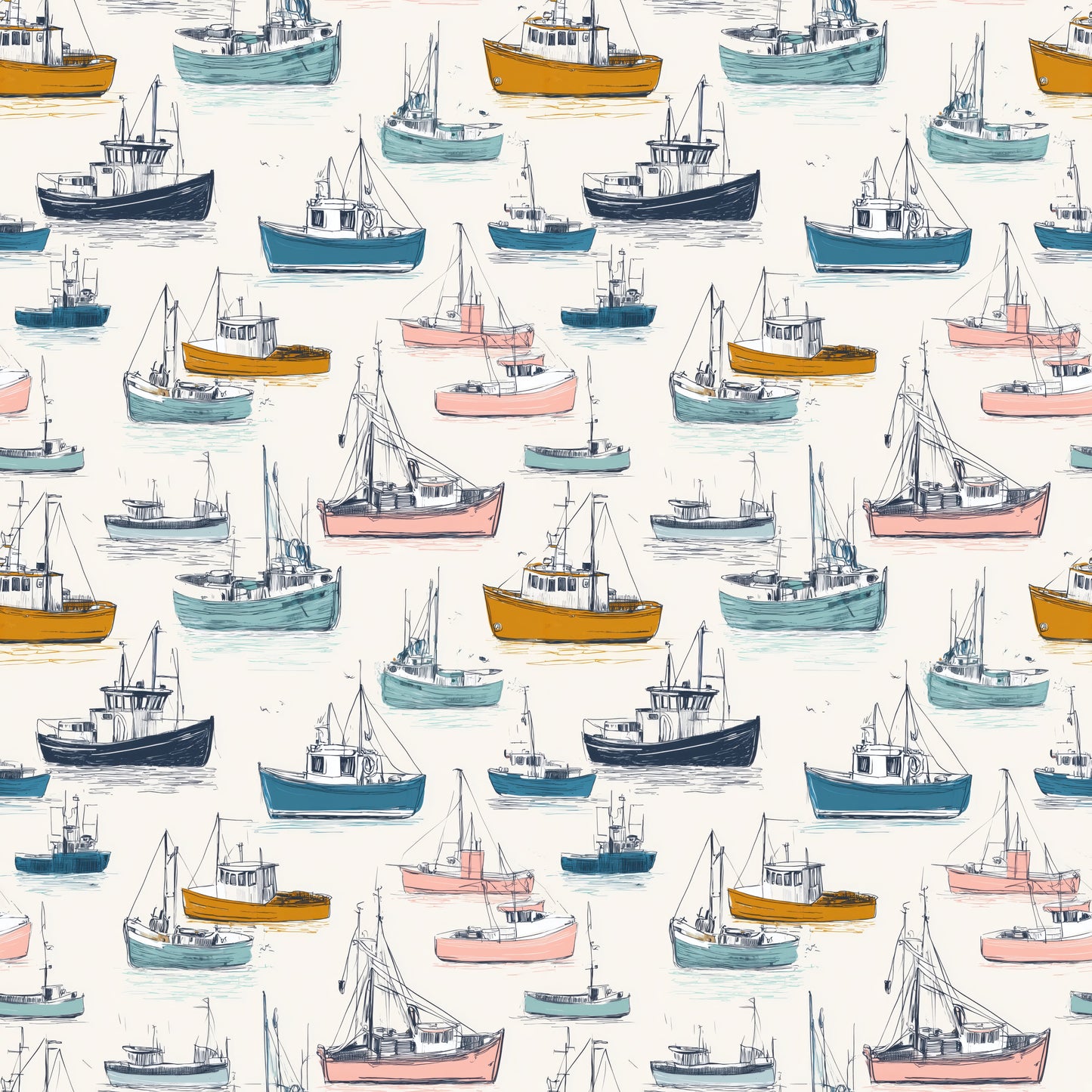 Busy Boats Digital Seamless Pattern