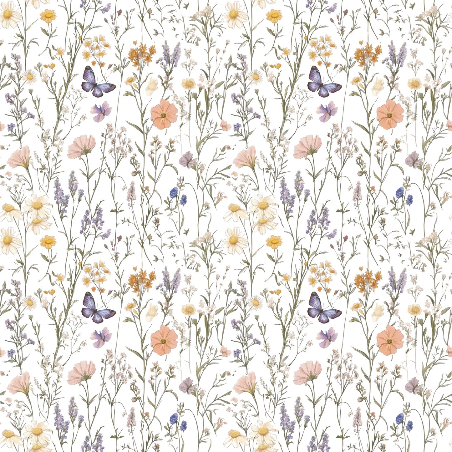 Butterfly Meadow Digital Seamless Pattern