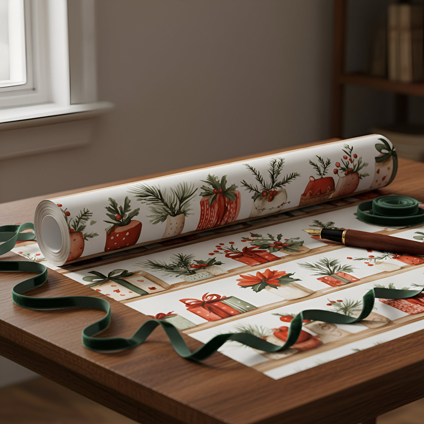 Christmas Bookcase Digital Seamless Pattern