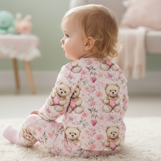 Pink Teddy Hearts Digital Seamless Pattern