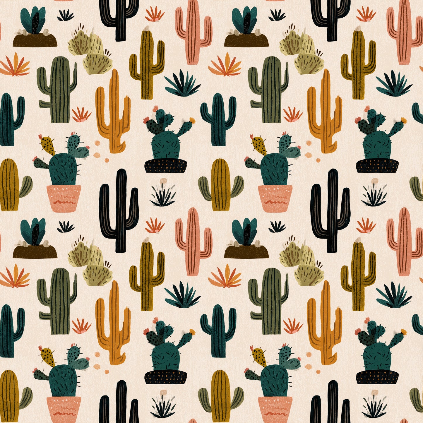 Cacti Plants Digital Seamless Pattern