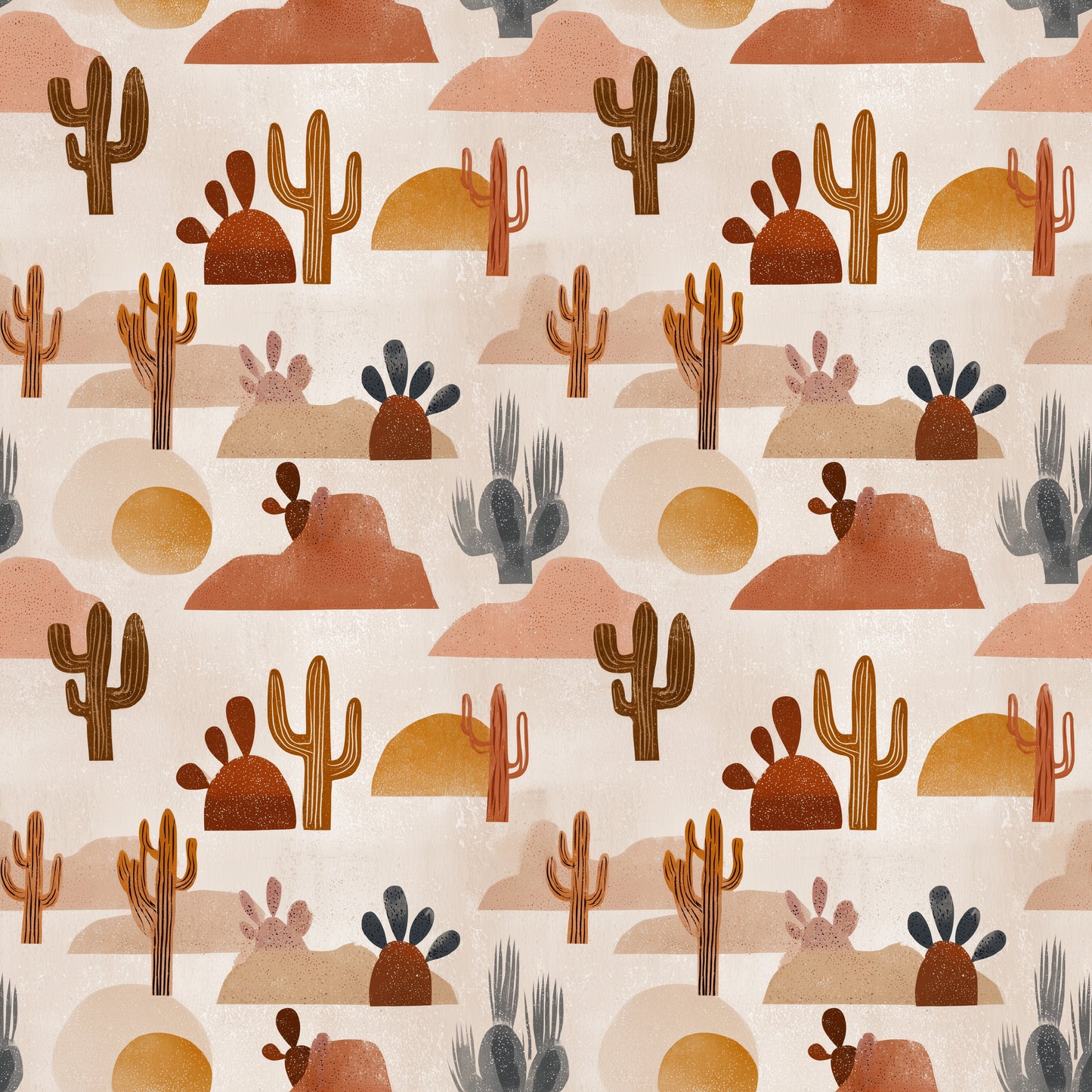 Cactus Sun Desert Digital Seamless Pattern