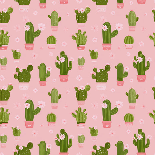 Cactus on Pink Digital Seamless Pattern