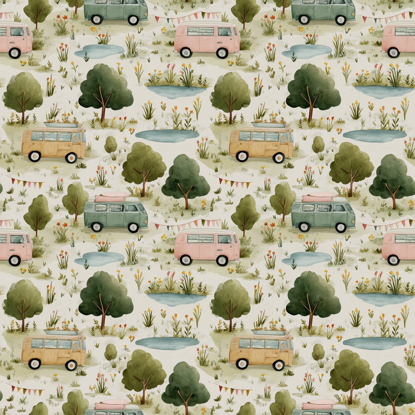 Camp Park Digital Seamless Pattern