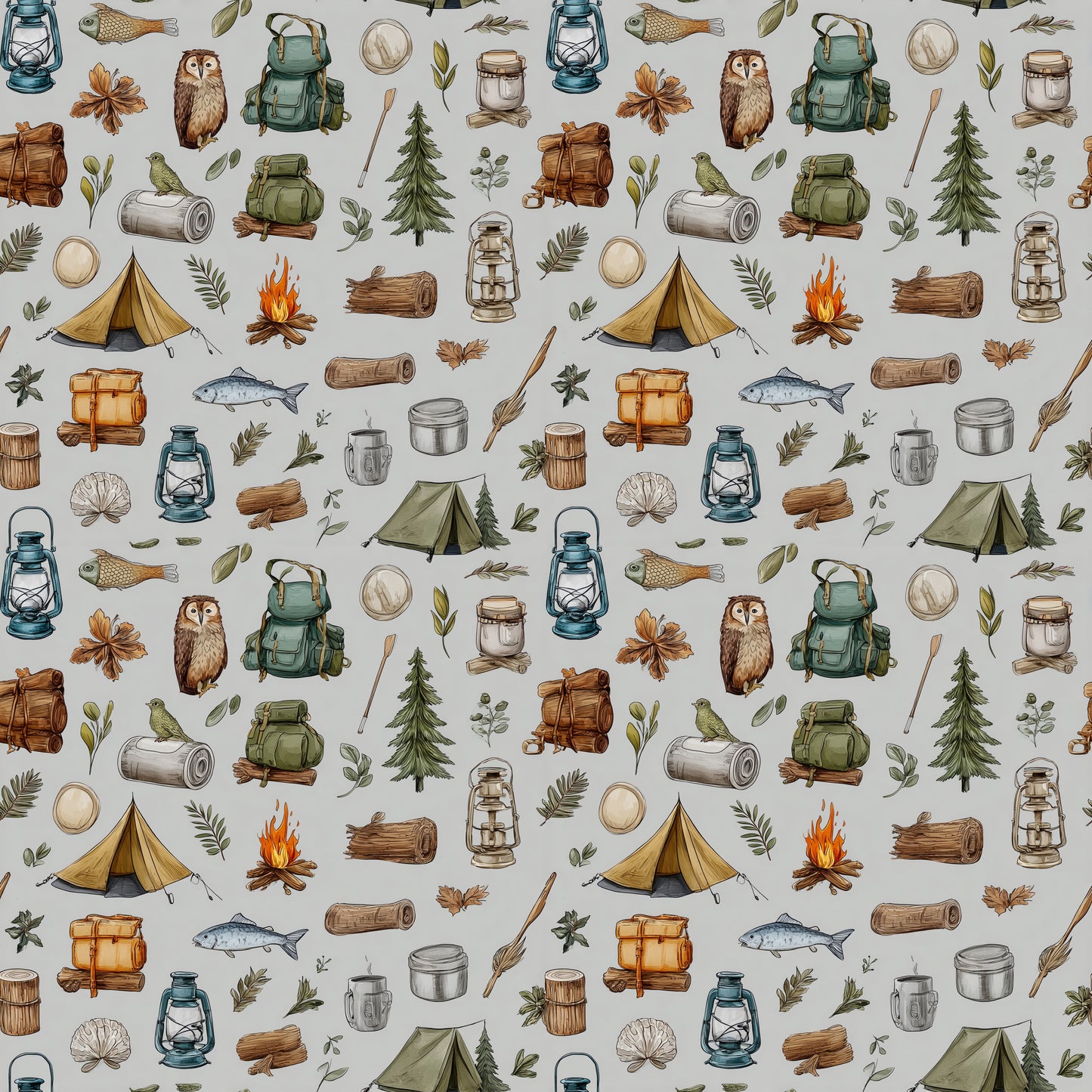 Camping Trip Digital Seamless Pattern