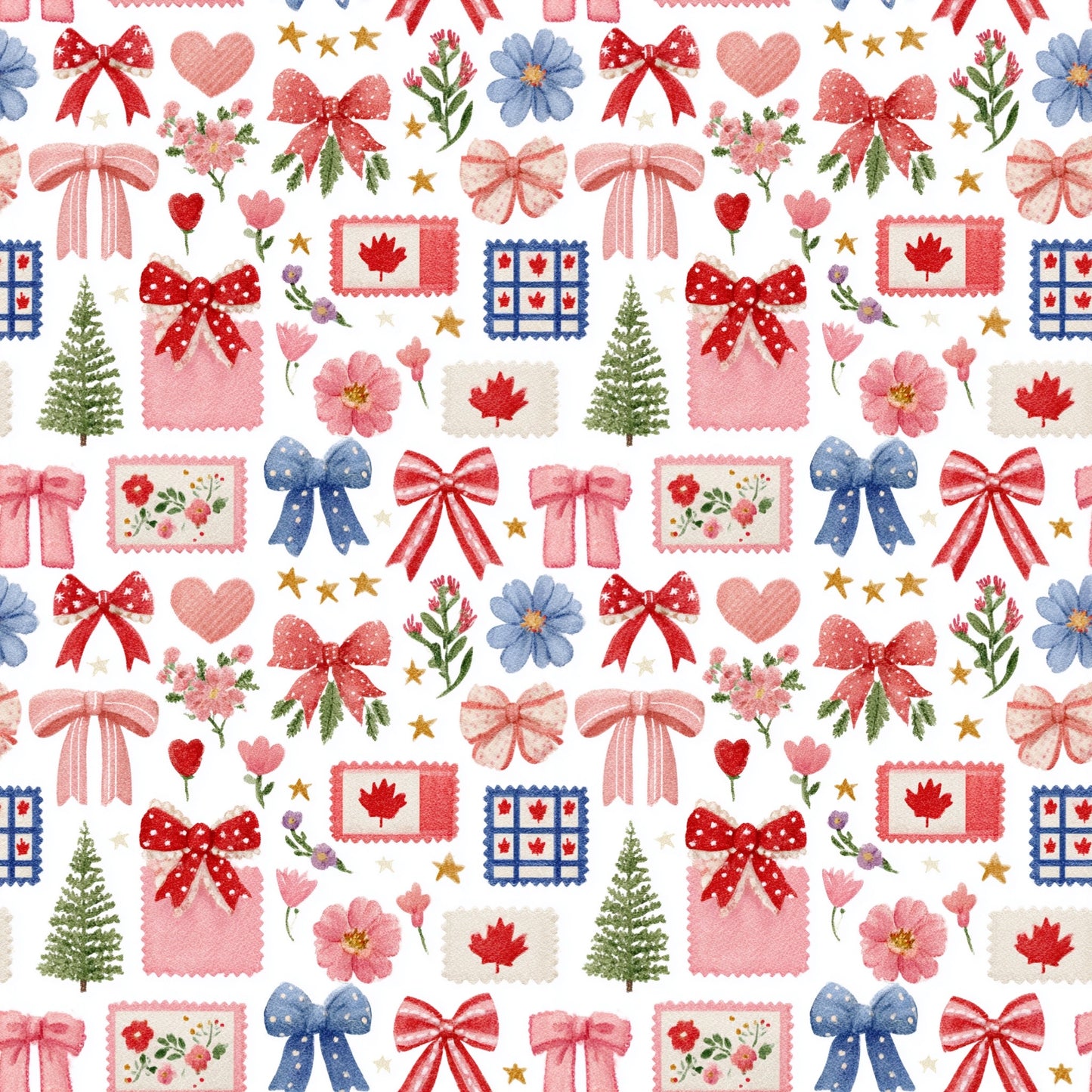 Canada Coquette Patchwork Digital Seamless Pattern