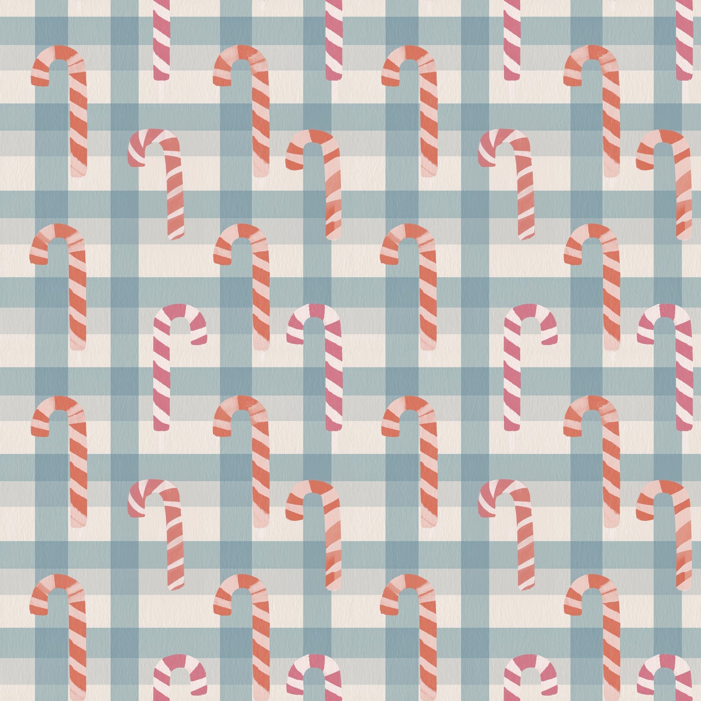 Candy Canes on Plaid Digital Seamless Pattern