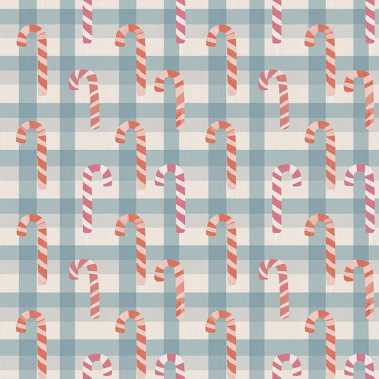 Candy Canes on Plaid Digital Seamless Pattern