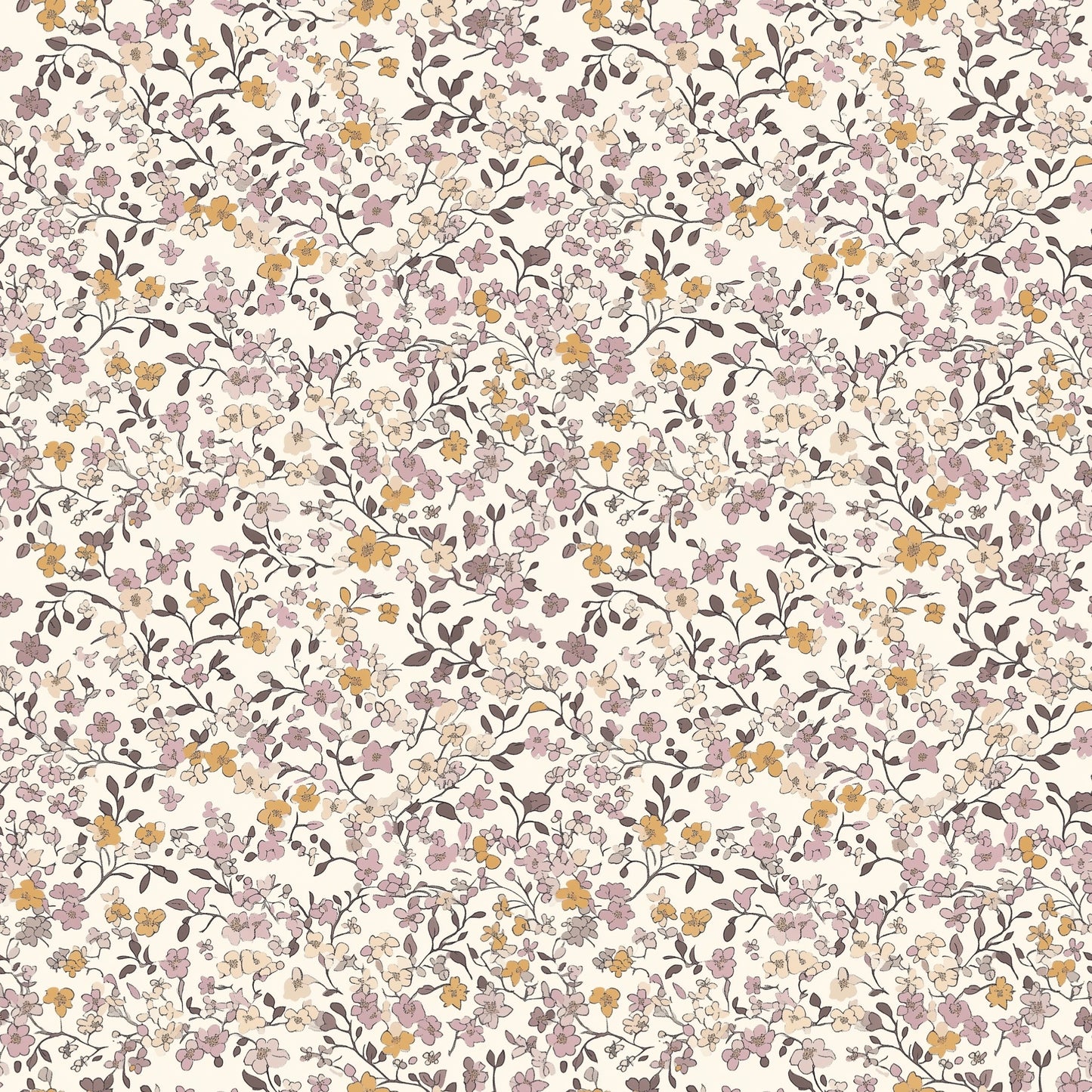 Caramel Lilac Ditsy Floral Digital Seamless Pattern
