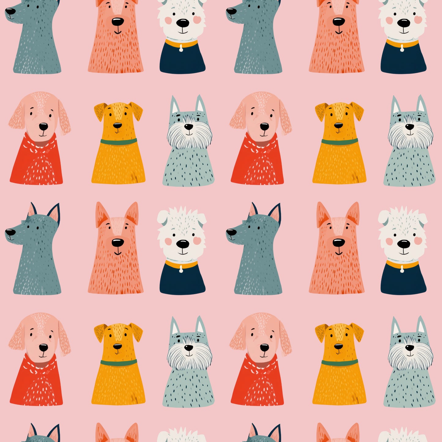 Cartoon Dogs Digital Seamless Pattern
