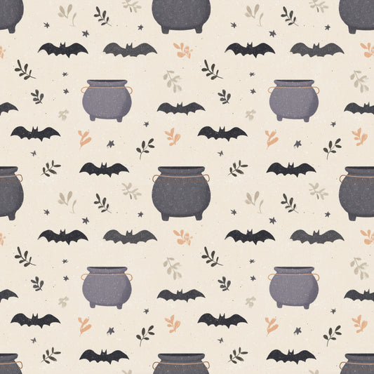 Cauldron & Bats Digital Seamless Pattern