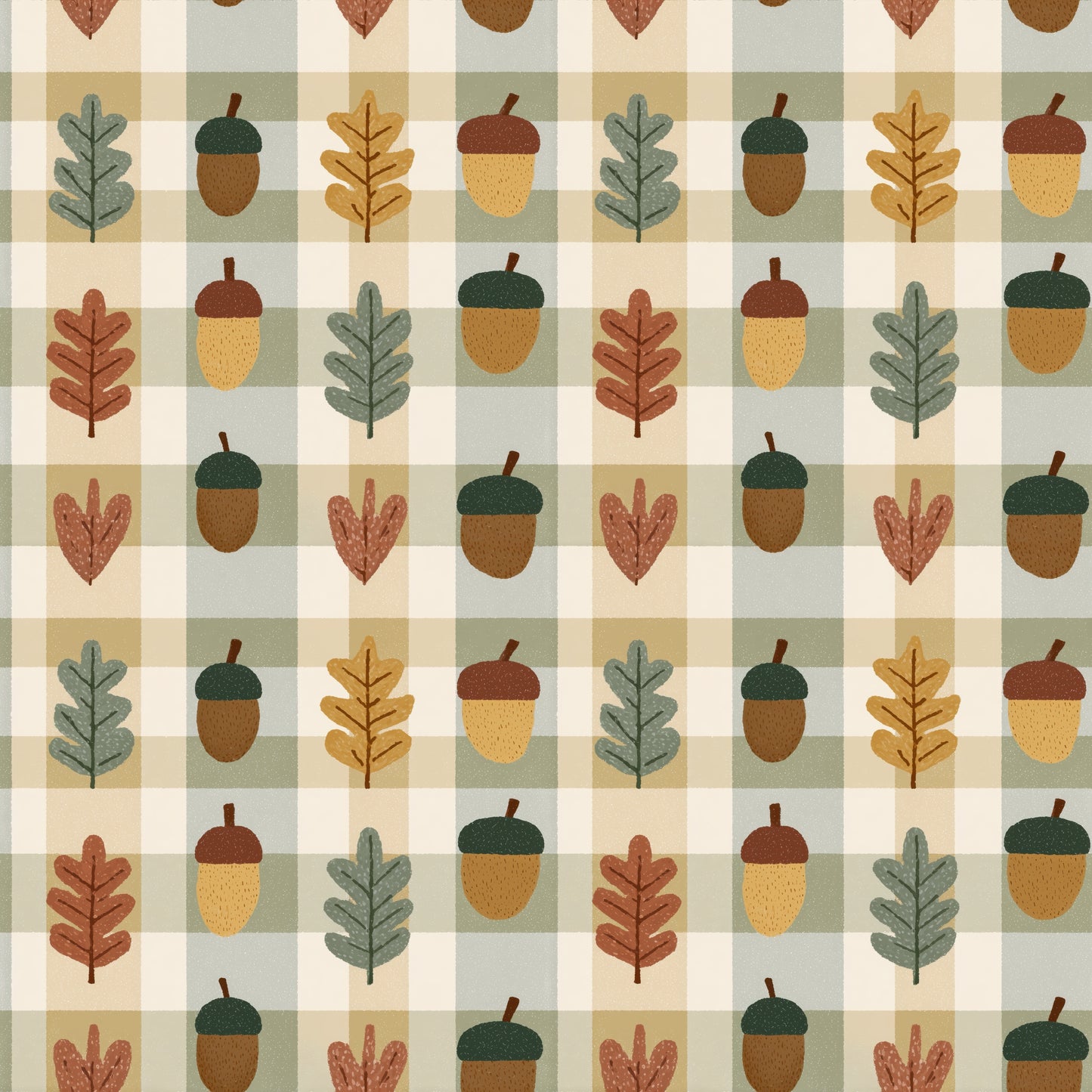 Checked Acorns Digital Seamless Pattern