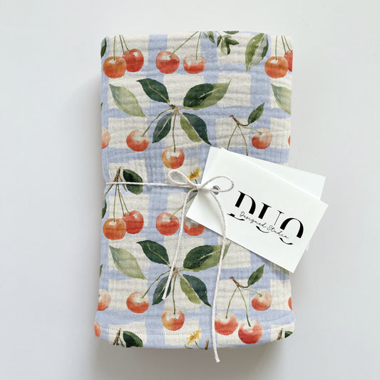 Cherries on Checks Digital Seamless Pattern