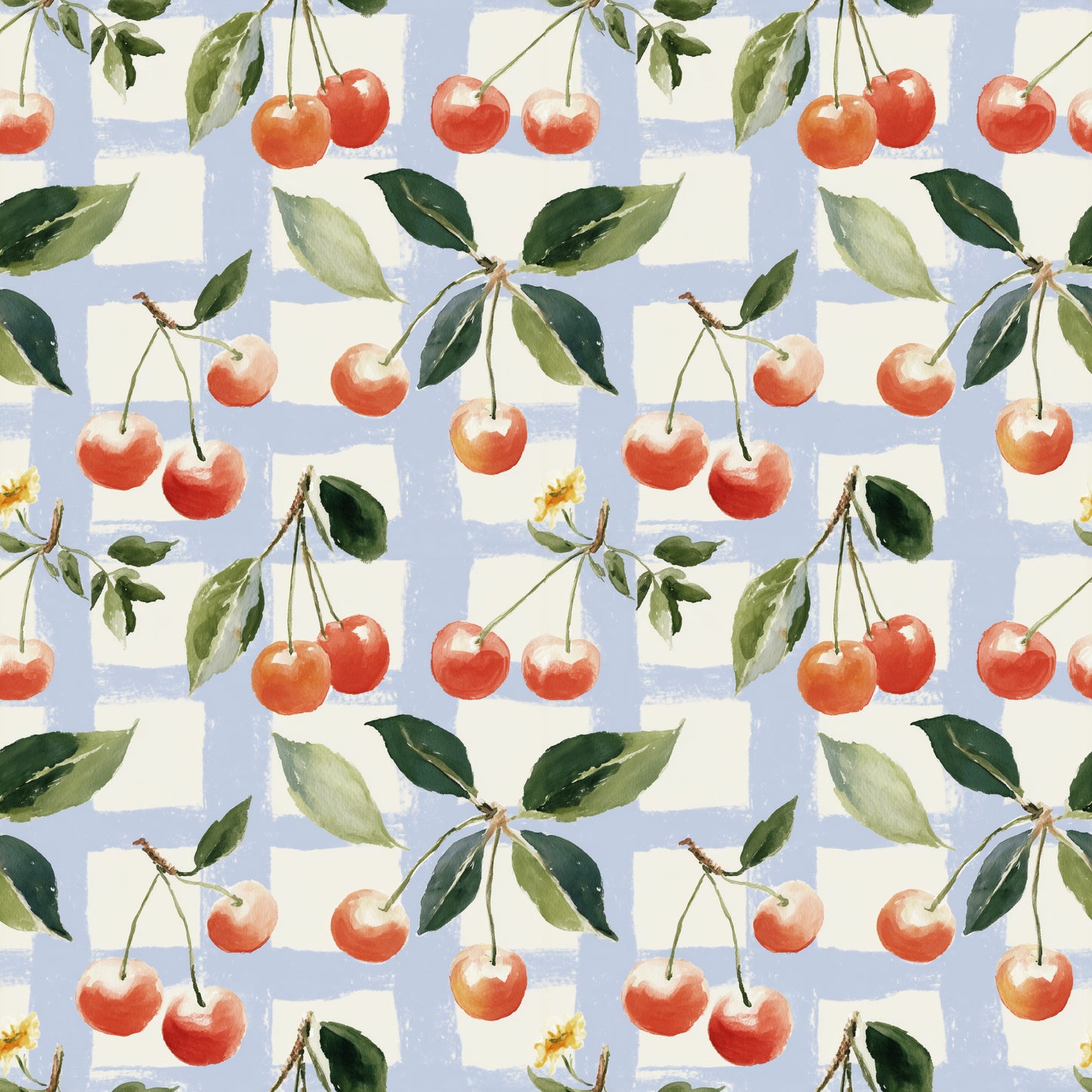 Cherries on Checks Digital Seamless Pattern
