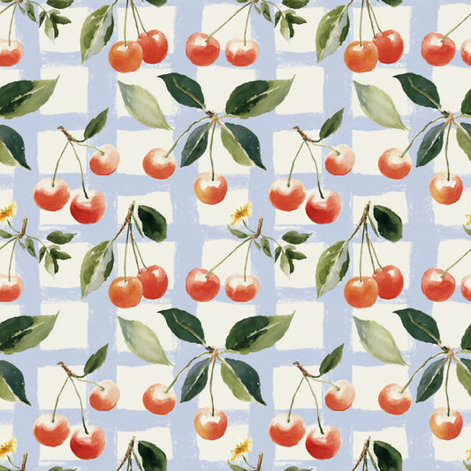 Cherries on Checks Digital Seamless Pattern
