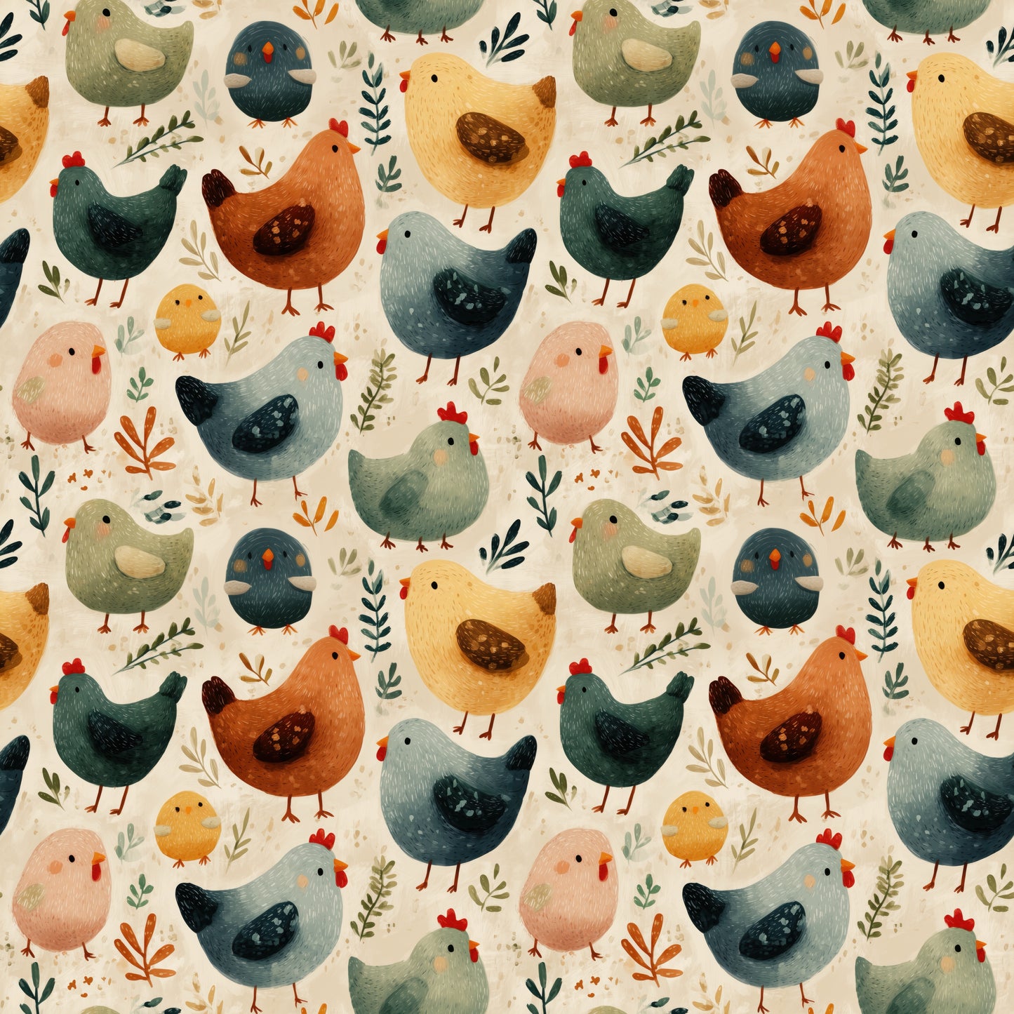 Chicken Farm Digital Seamless Pattern