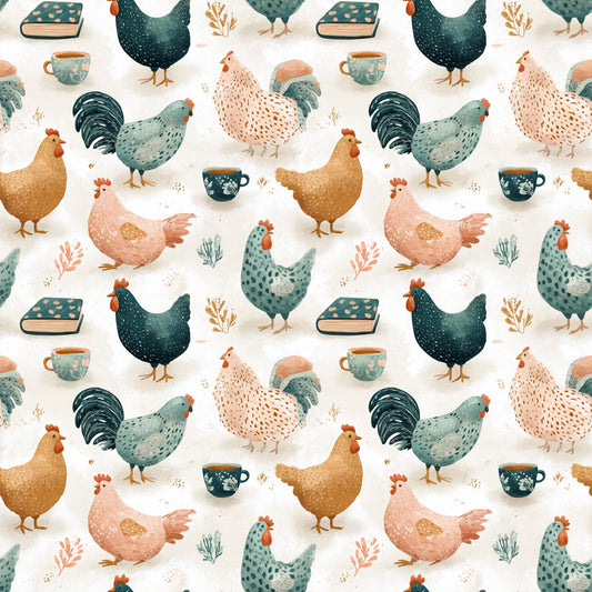 Chicken Tea & Books Digital Seamless Pattern