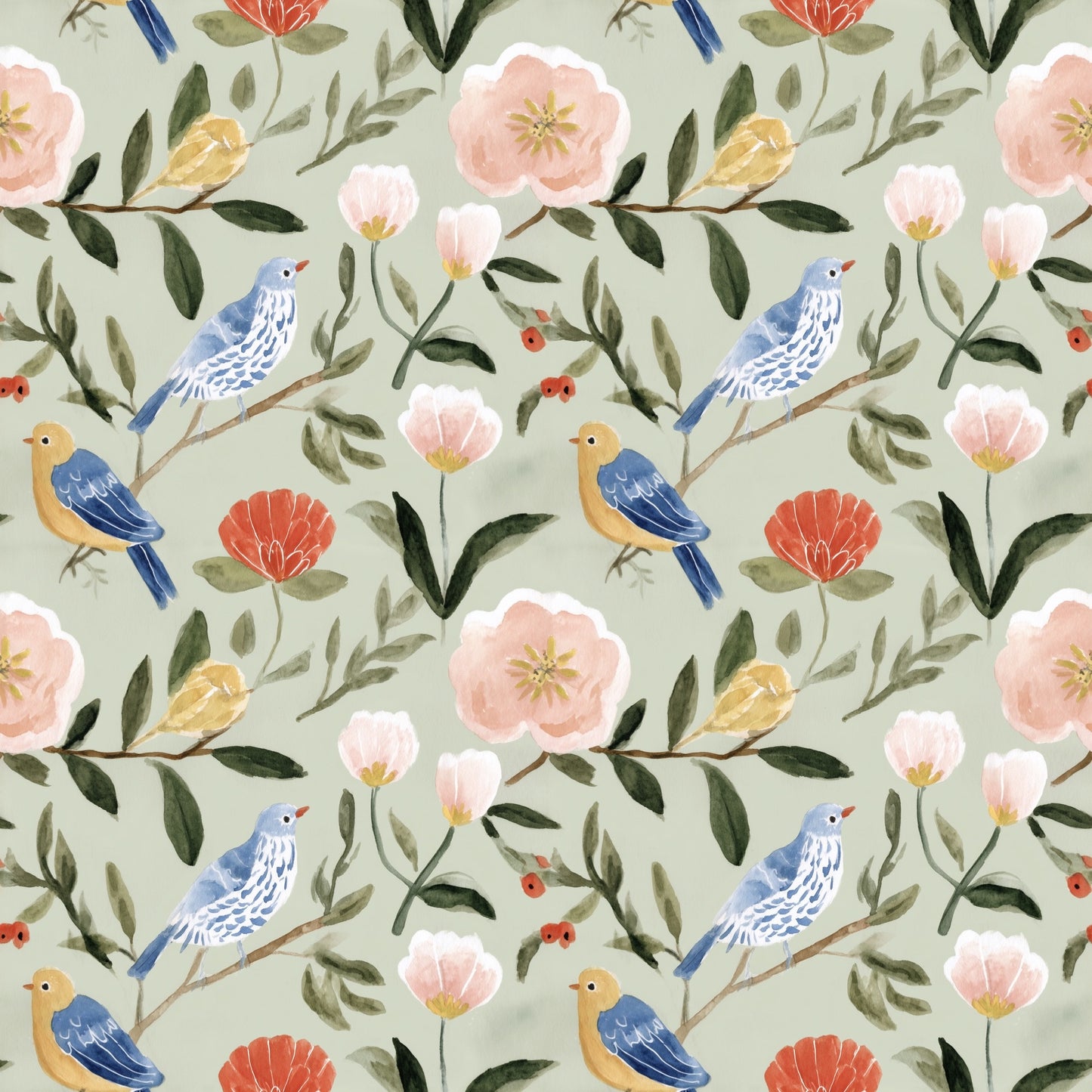 Chinoiserie Bird Floral Digital Seamless Pattern