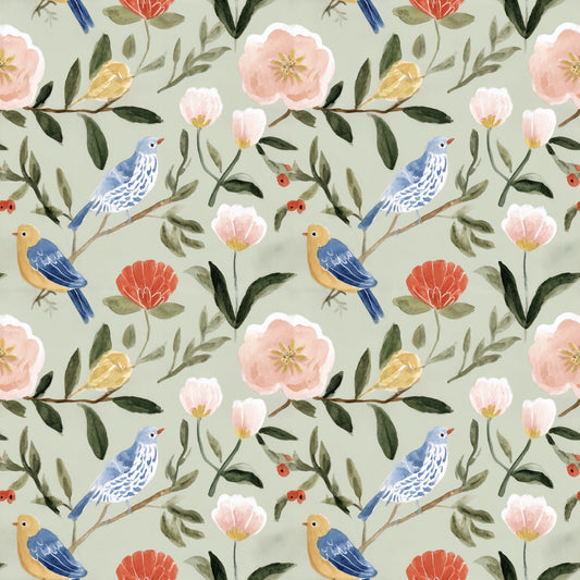 Chinoiserie Bird Floral Digital Seamless Pattern