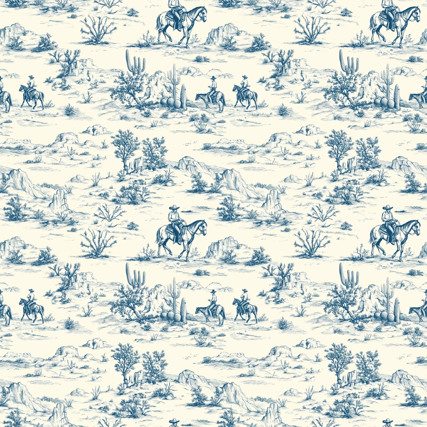 Chinoiserie Cowboys Digital Seamless Pattern