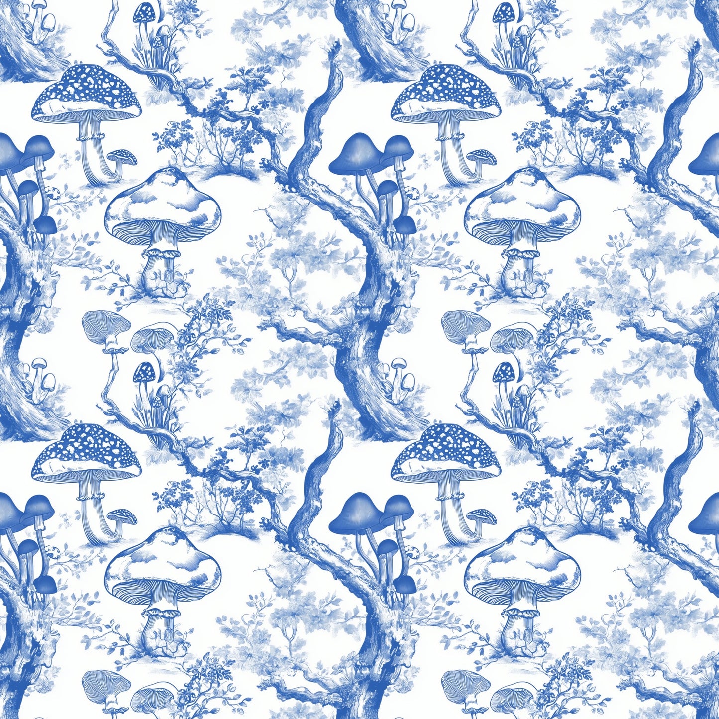 Chinoiserie Mushrooms Digital Seamless Pattern