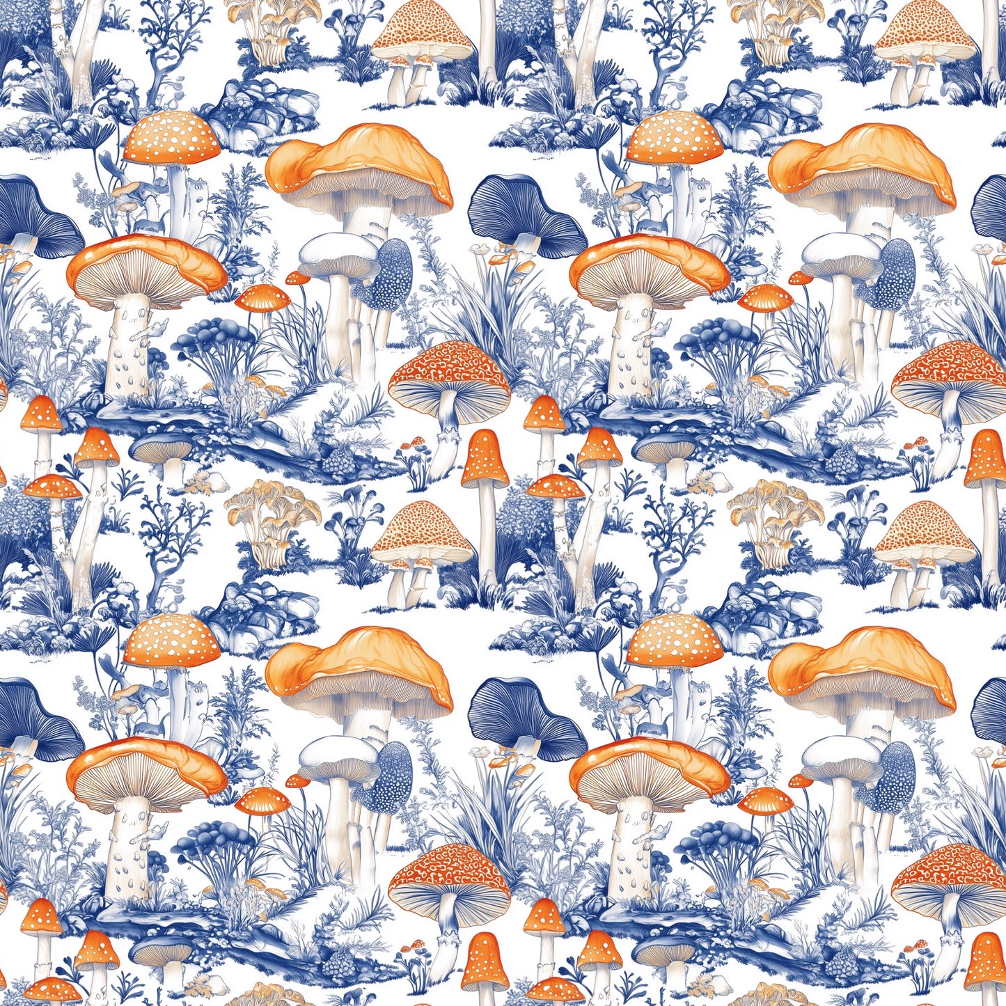 Chinoiserie Mushrooms Digital Seamless Pattern