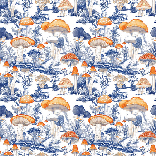 Chinoiserie Mushrooms Digital Seamless Pattern