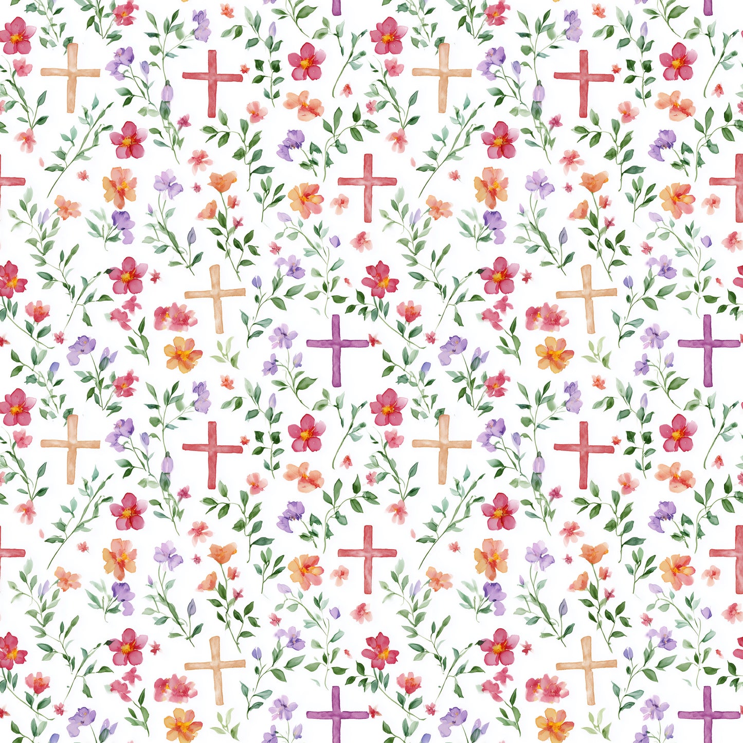 Christian Floral Crosses Digital Seamless Pattern