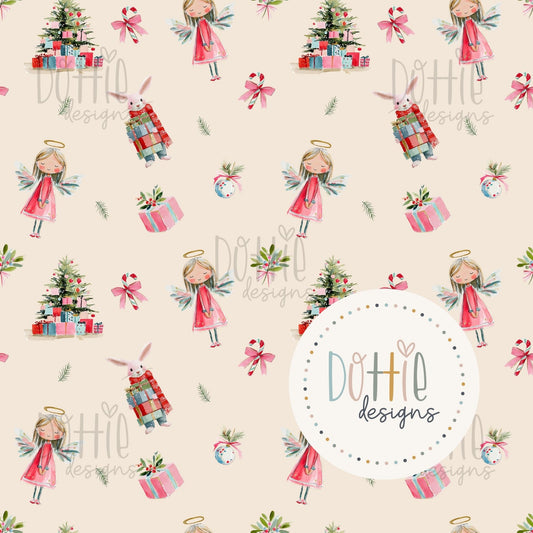 Christmas Angels & Bunnies (Cream)