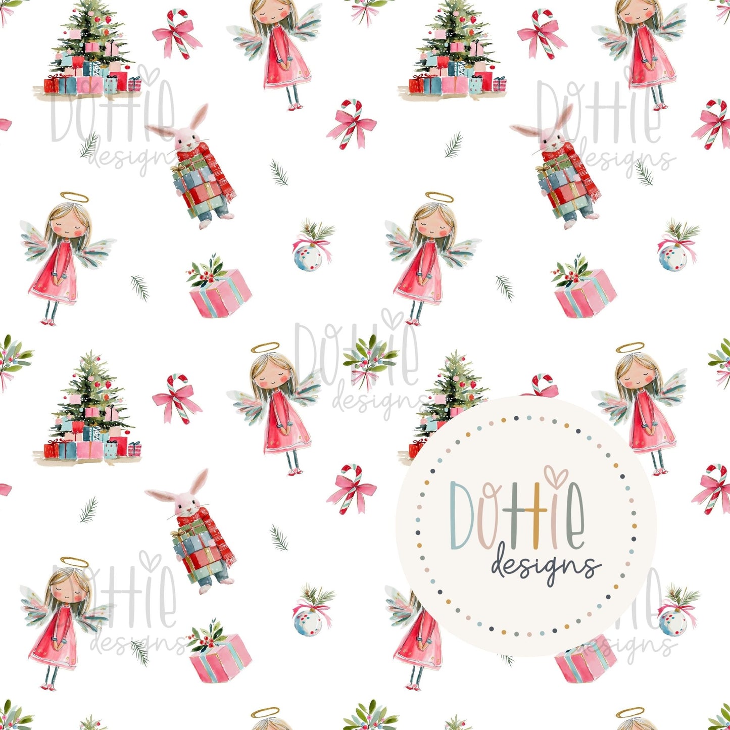 Christmas Angels & Bunnies (White)