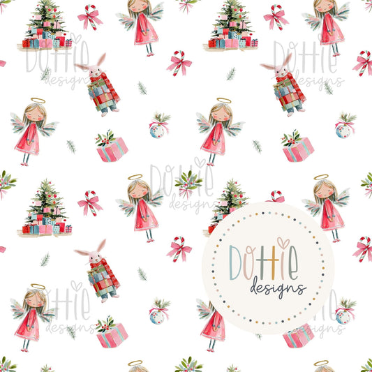 Christmas Angels & Bunnies (White)