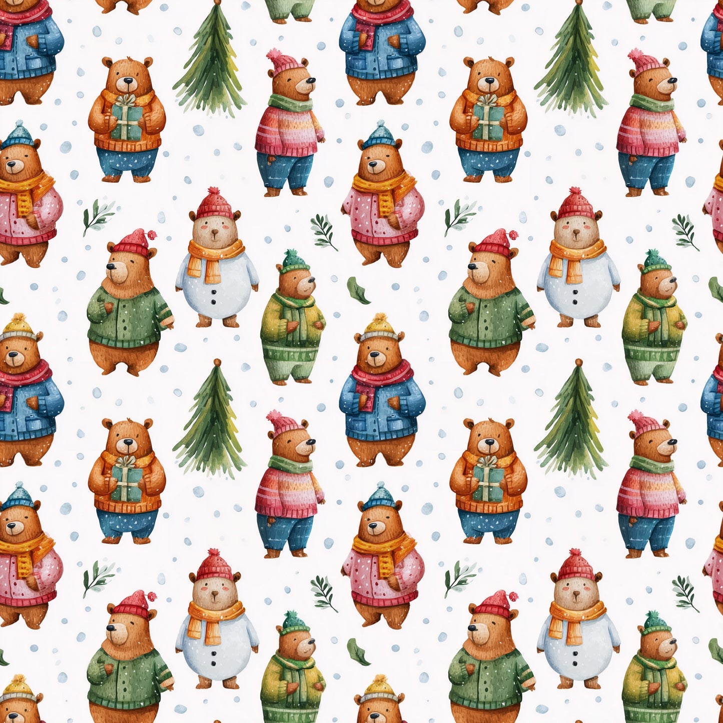 Christmas Bears Digital Seamless Pattern