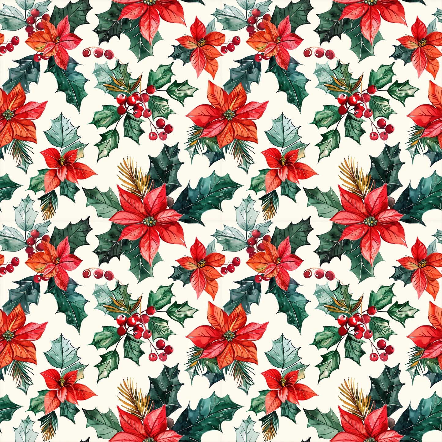 Christmas Berries Digital Seamless Pattern