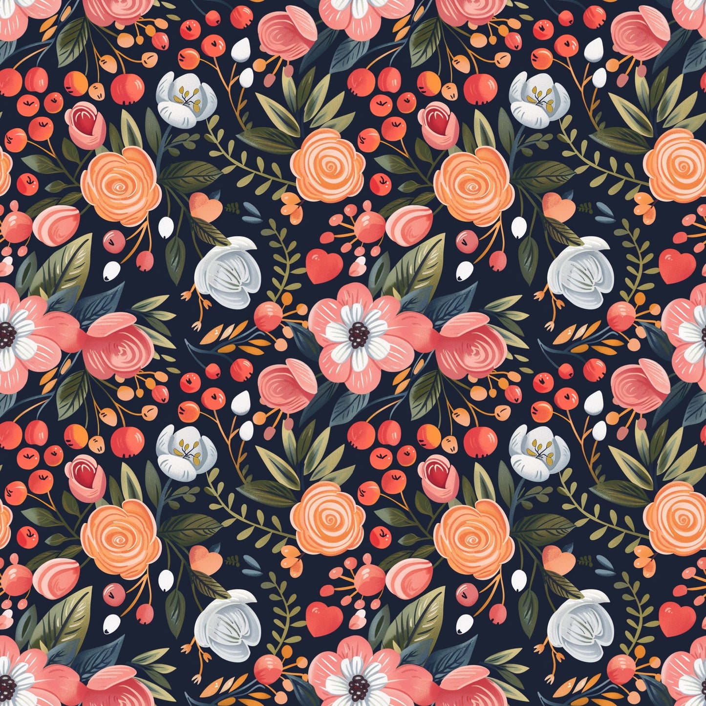 Christmas Blooms Digital Seamless Pattern