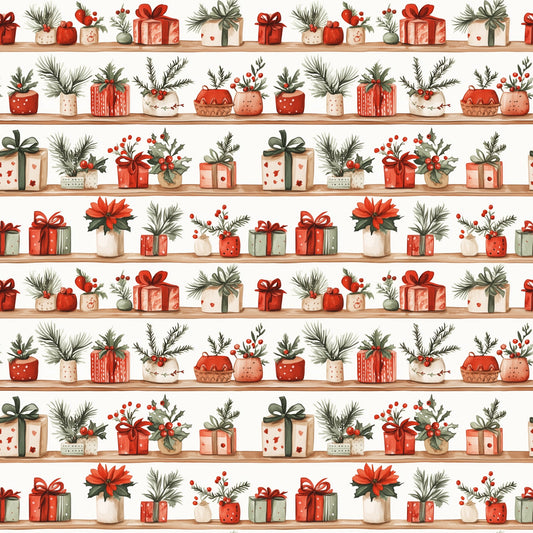 Christmas Bookcase Digital Seamless Pattern