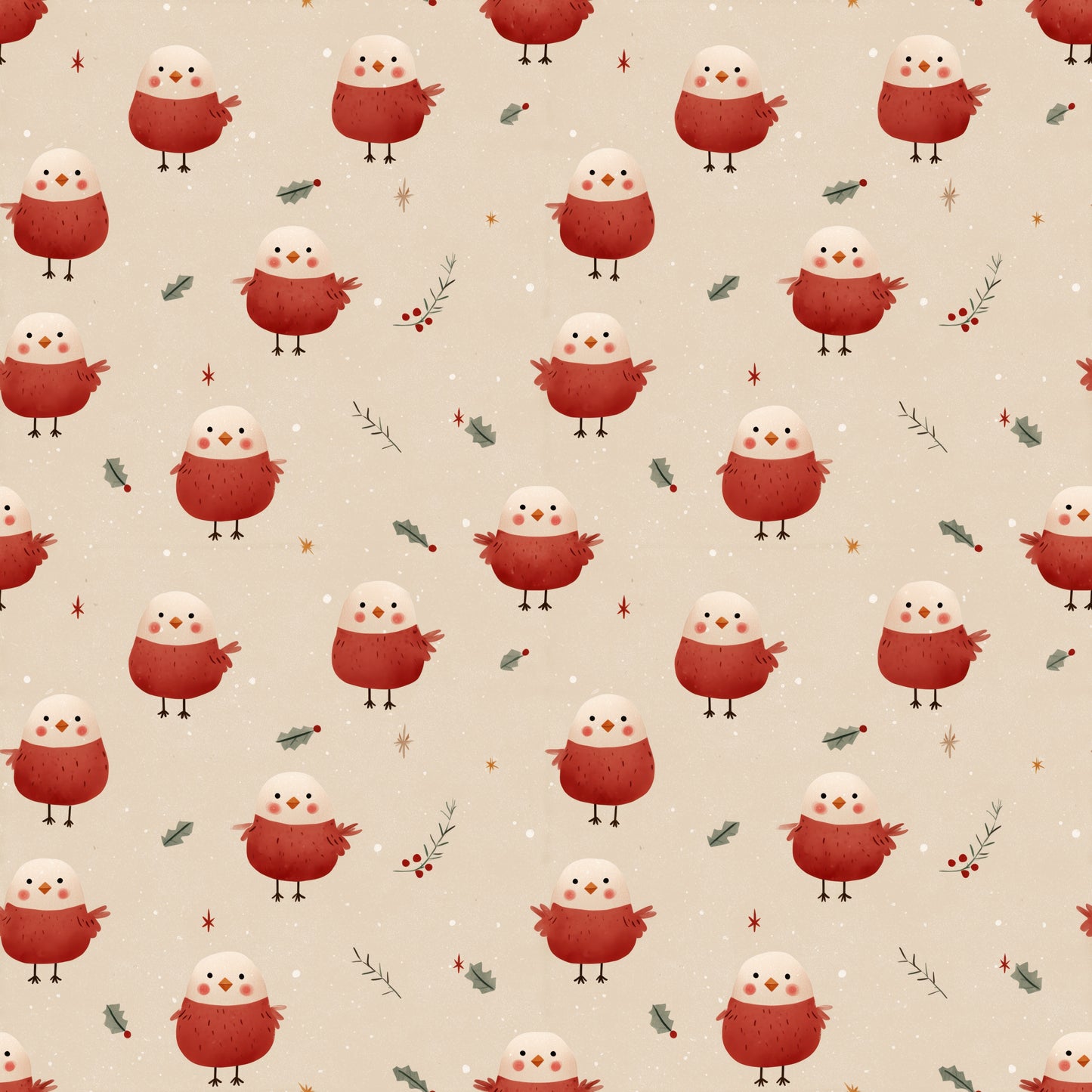 Christmas Chicks Digital Seamless Pattern
