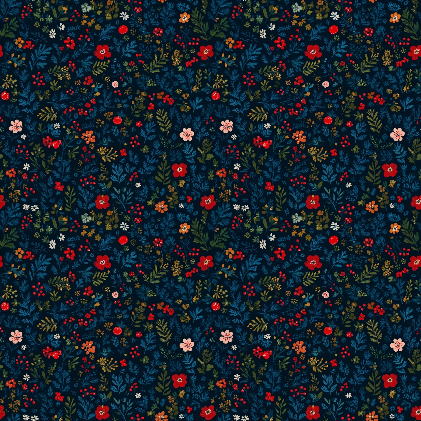 Christmas Ditsy Floral Digital Seamless Pattern