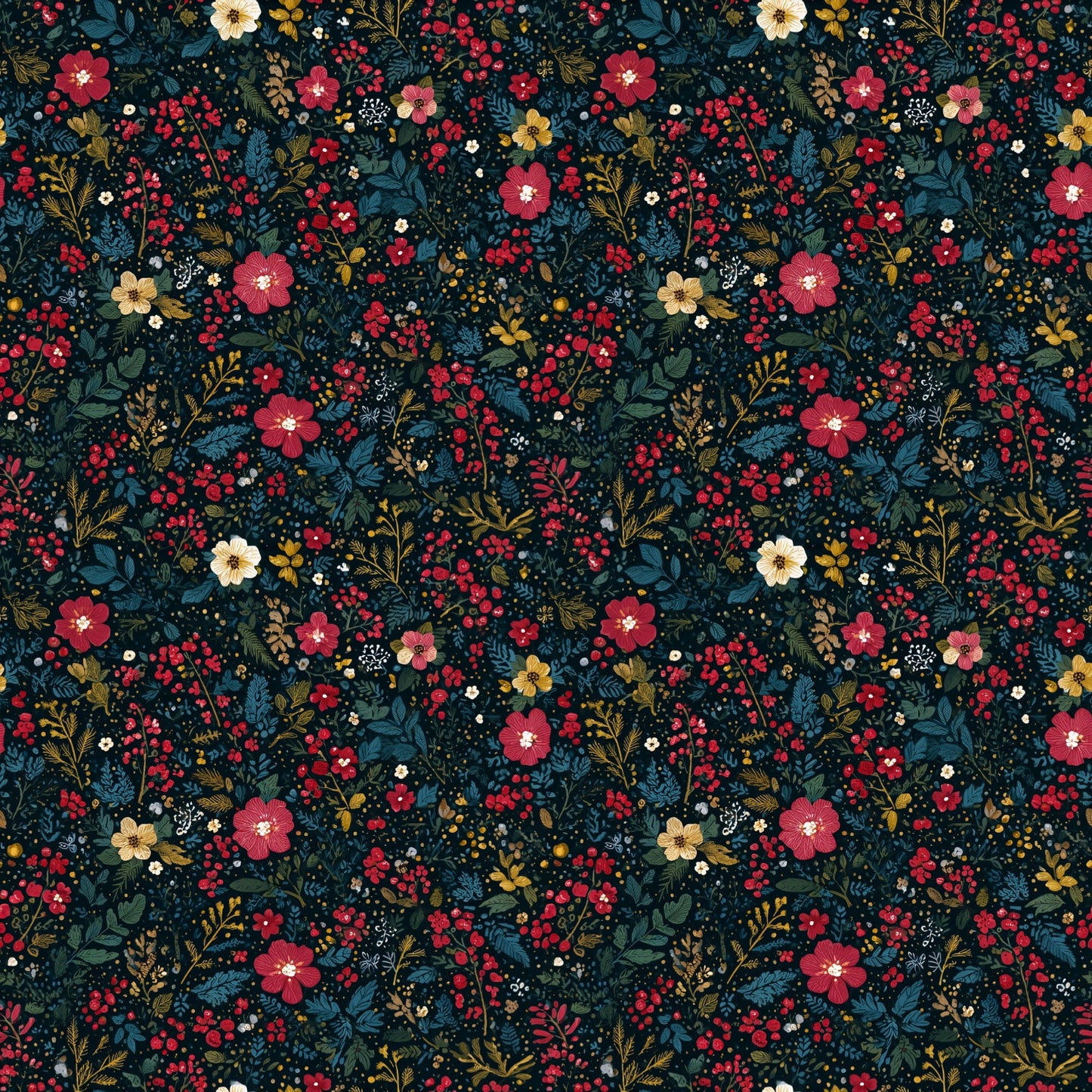 Christmas Ditsy Floral Digital Seamless Pattern