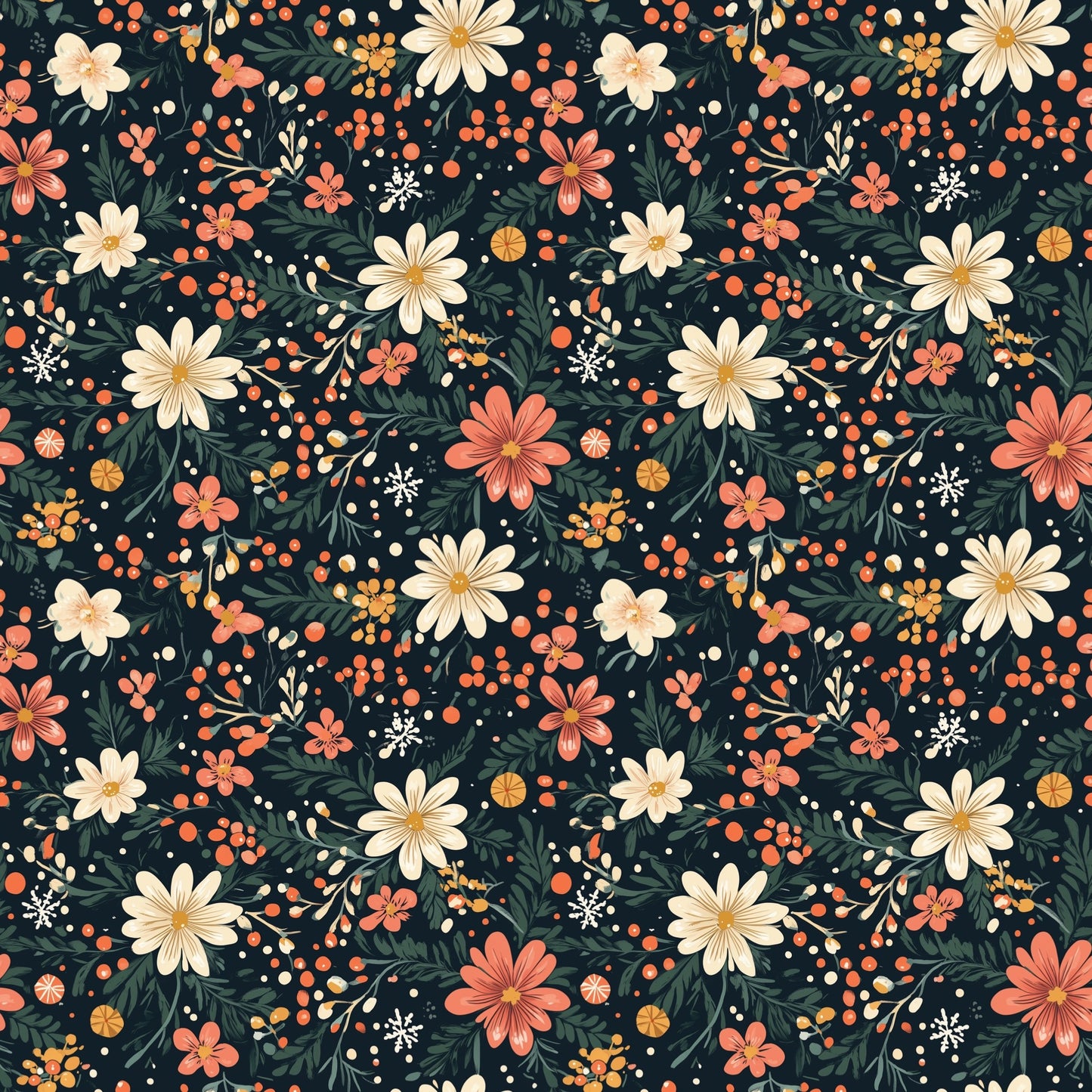 Christmas Ditsy Floral Digital Seamless Pattern