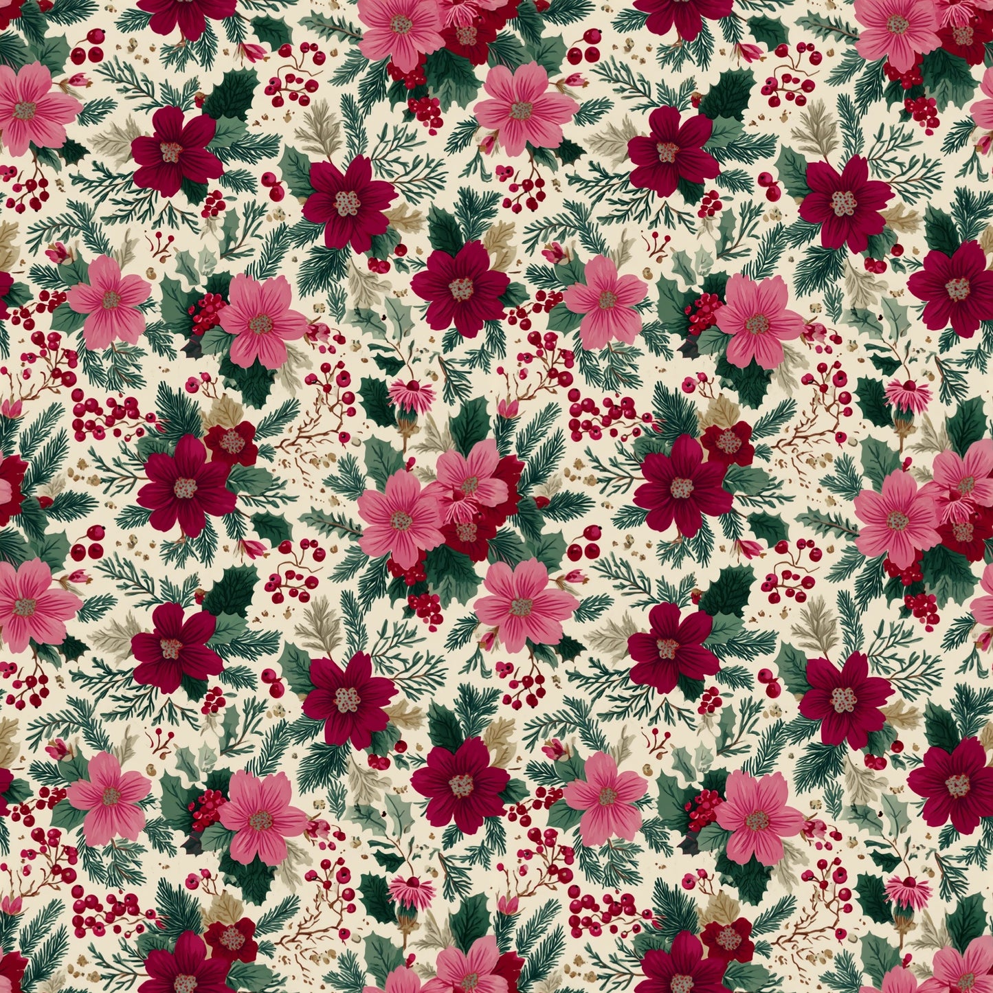 Christmas Floral Digital Seamless Pattern