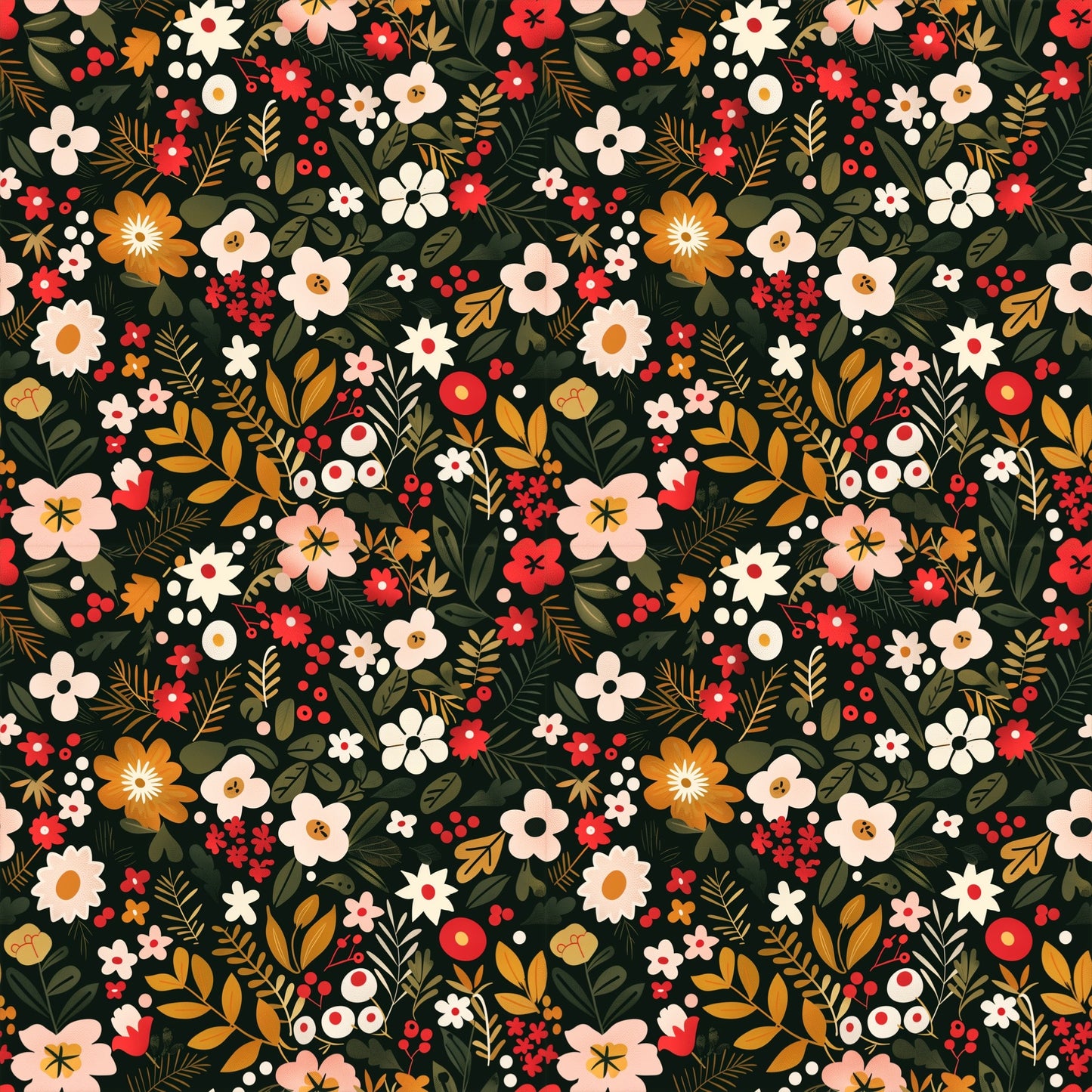 Christmas Floral Fiesta Digital Seamless Pattern