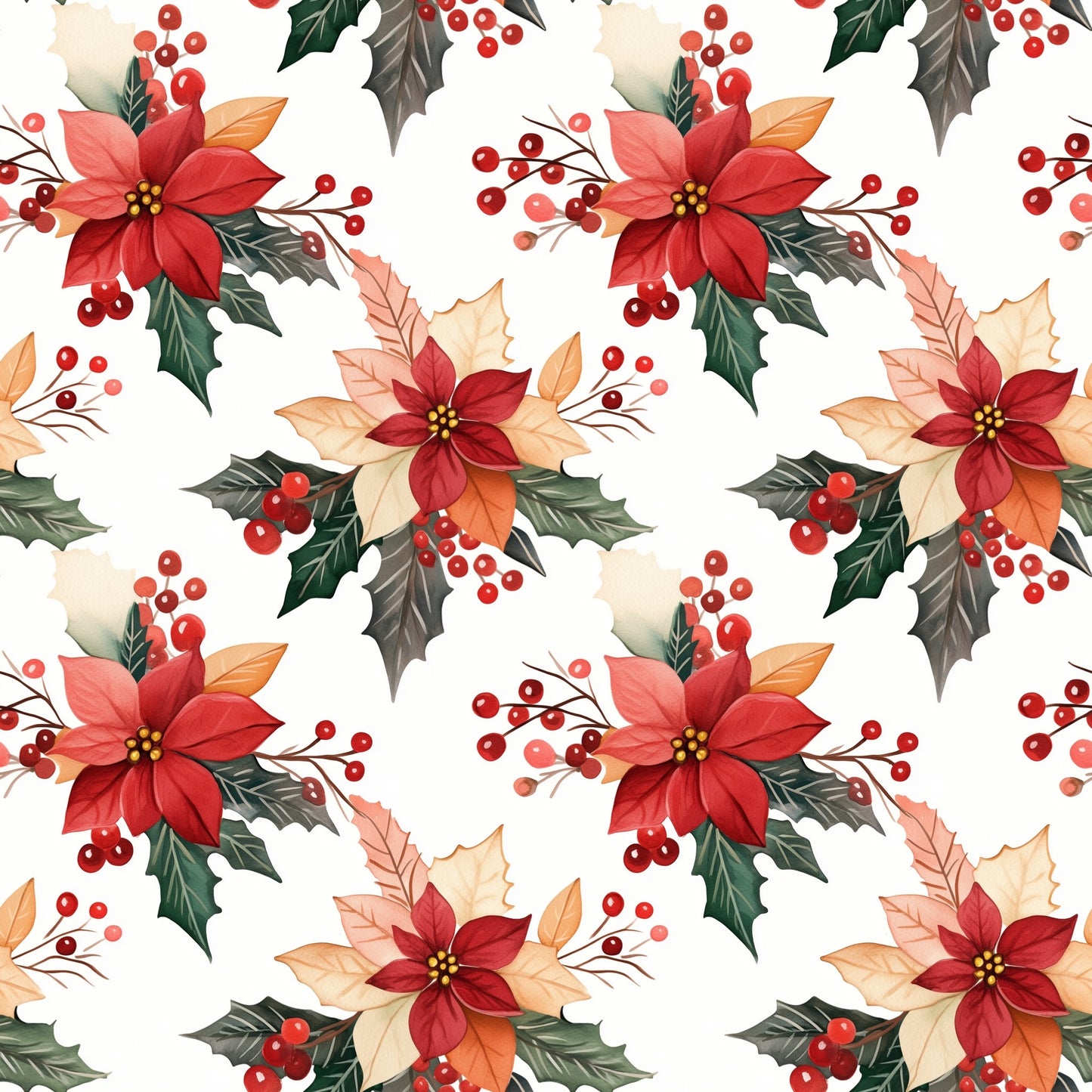 Christmas Floral Digital Seamless Pattern