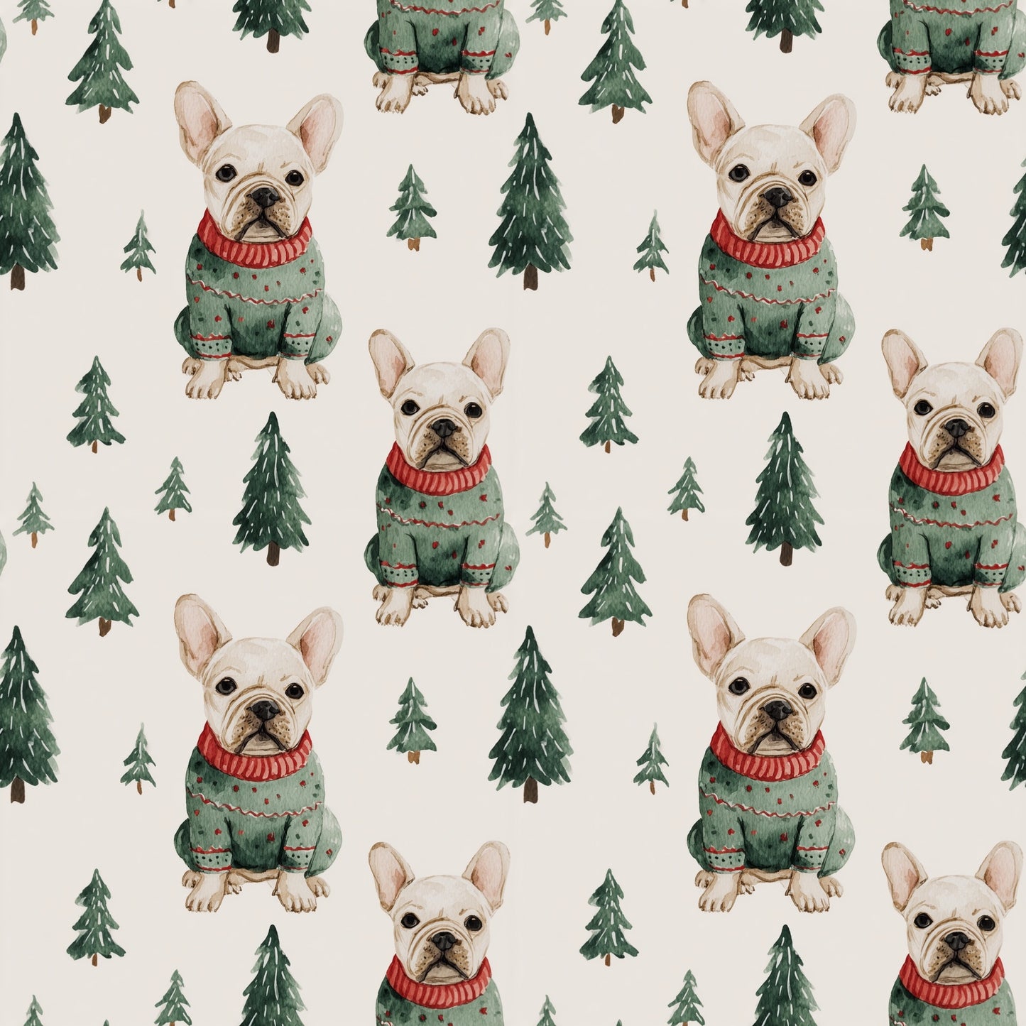 French Bulldog Christmas Sweaters Digital Seamless Pattern