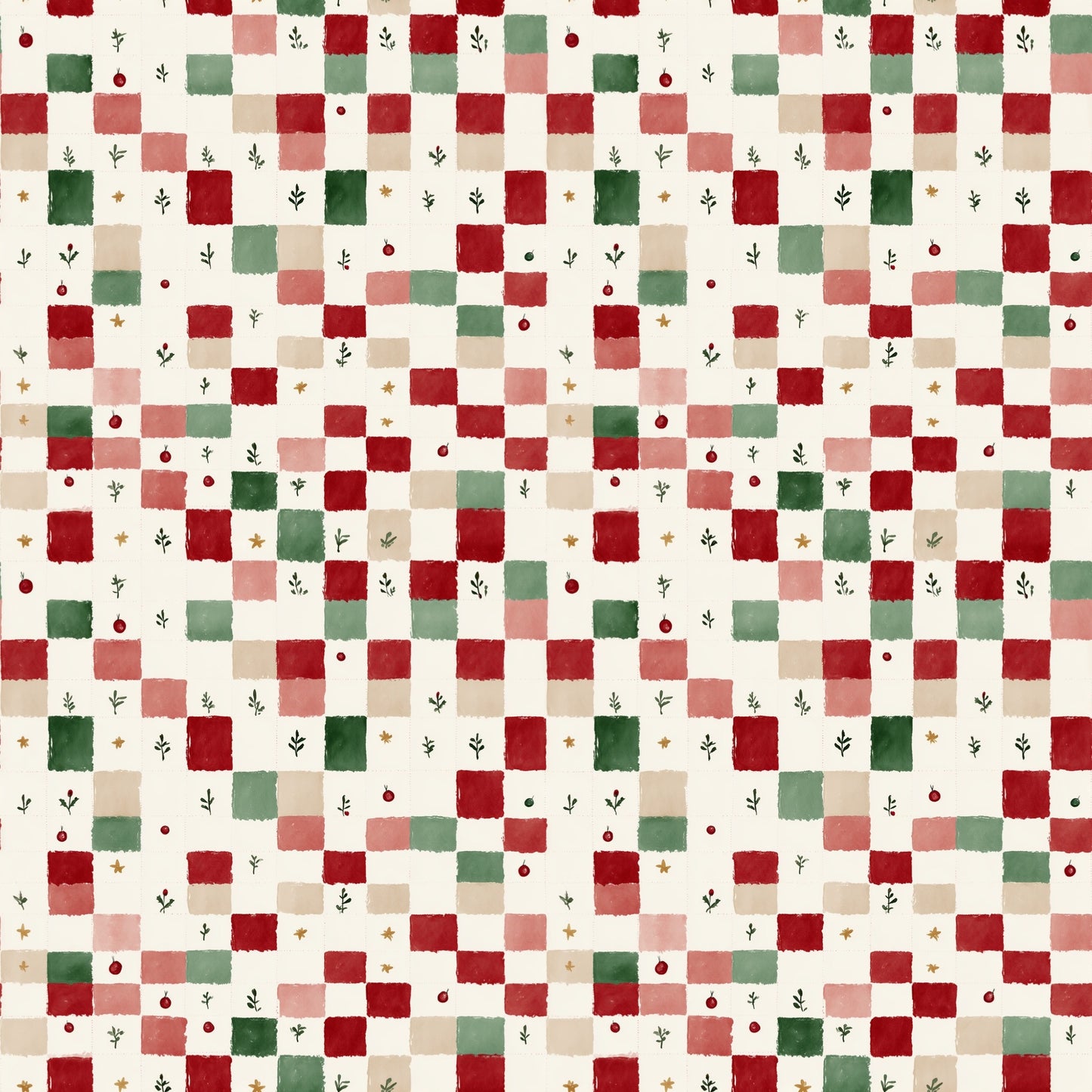 Christmas Gingham Patchwork Digital Seamless Pattern