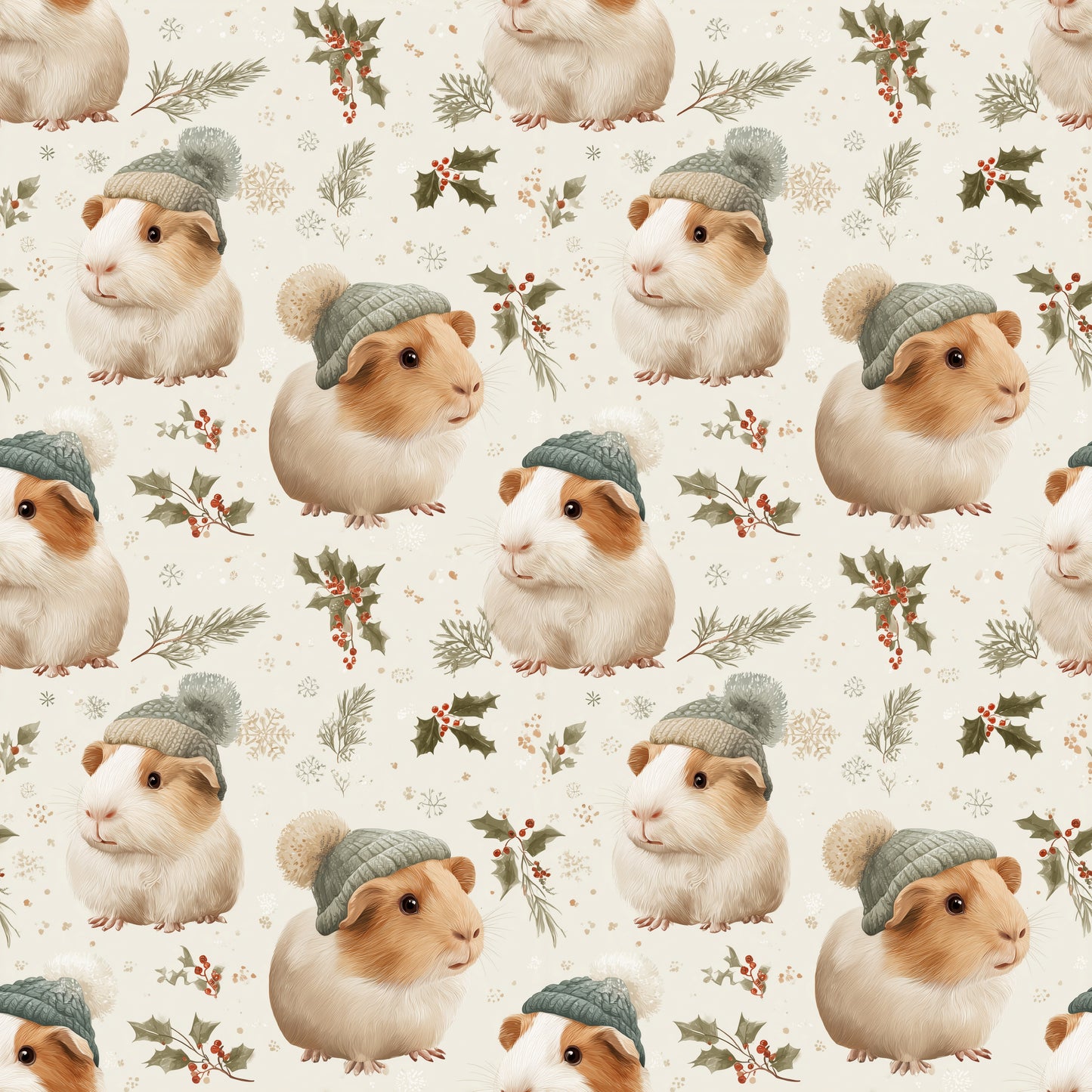 Christmas Guinea Pigs Digital Seamless Pattern