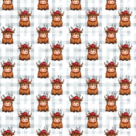 Christmas Hat Highland Cows Digital Seamless Pattern