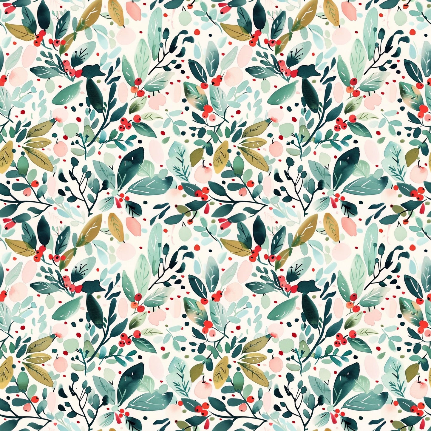 Christmas Holly Berries Digital Seamless Pattern