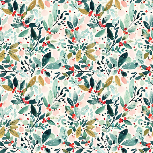 Christmas Holly Berries Digital Seamless Pattern