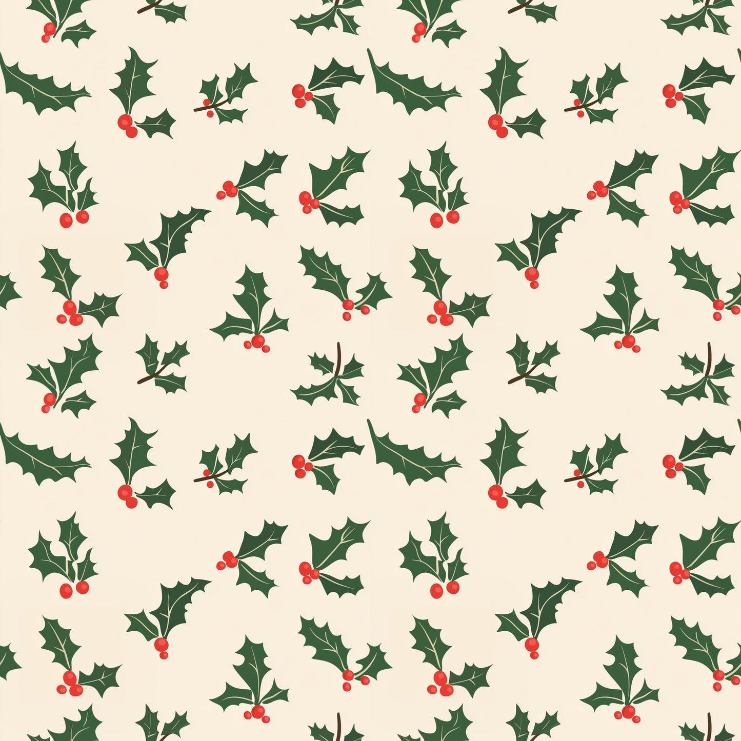 Christmas Holly & Berries Digital Seamless Pattern